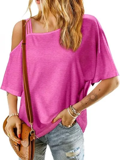 Asymmetrical Neck Half Sleeve T-Shirt sold by Charming Charlie product image thumbnail 3