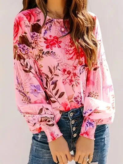Smocked Printed Round Neck Lantern Sleeve Blouse sold by Charming Charlie product image thumbnail 4