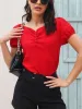 Ruched Decor Button V-Neck Short Sleeve Blouse sold by Charming Charlie