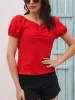Ruched Decor Button V-Neck Short Sleeve Blouse sold by Charming Charlie