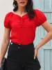 Ruched Decor Button V-Neck Short Sleeve Blouse sold by Charming Charlie