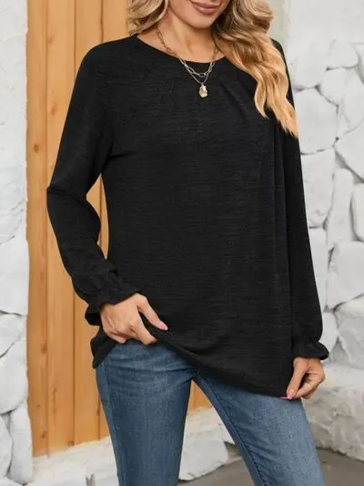 Ruched Round Neck Long Sleeve T-Shirt sold by Charming Charlie product image thumbnail 3