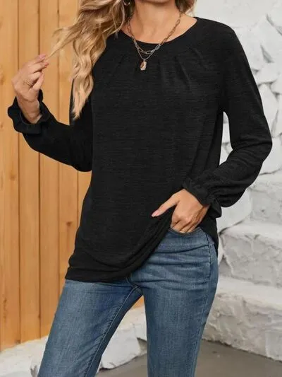 Ruched Round Neck Long Sleeve T-Shirt sold by Charming Charlie product image thumbnail 4