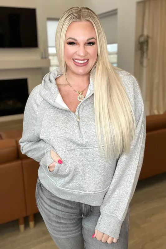 Half Zip Cropped Hoodie in Heather Grey sold by Charming Charlie