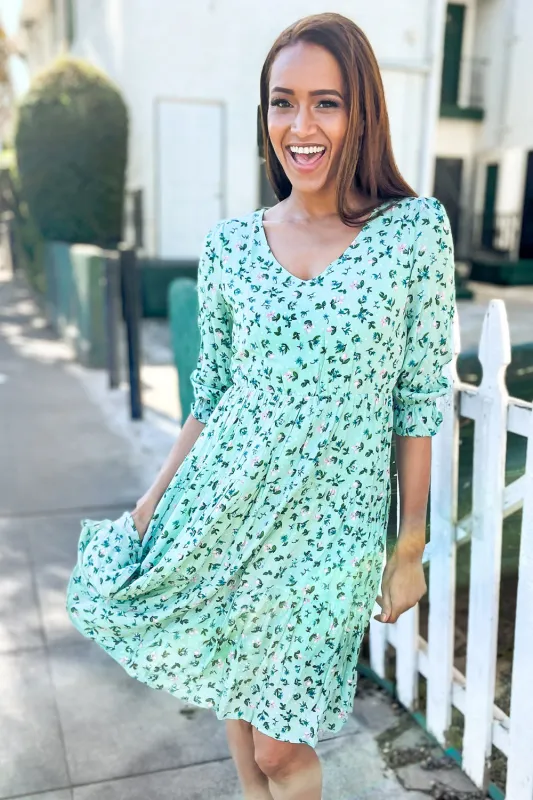 Feeling Femme Sage Ditzy Floral V Neck Tiered Lined Dress made by Reborn J