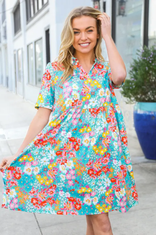Sunny Days Mint Floral Print Notched Collar Frock Dress sold by Charming Charlie