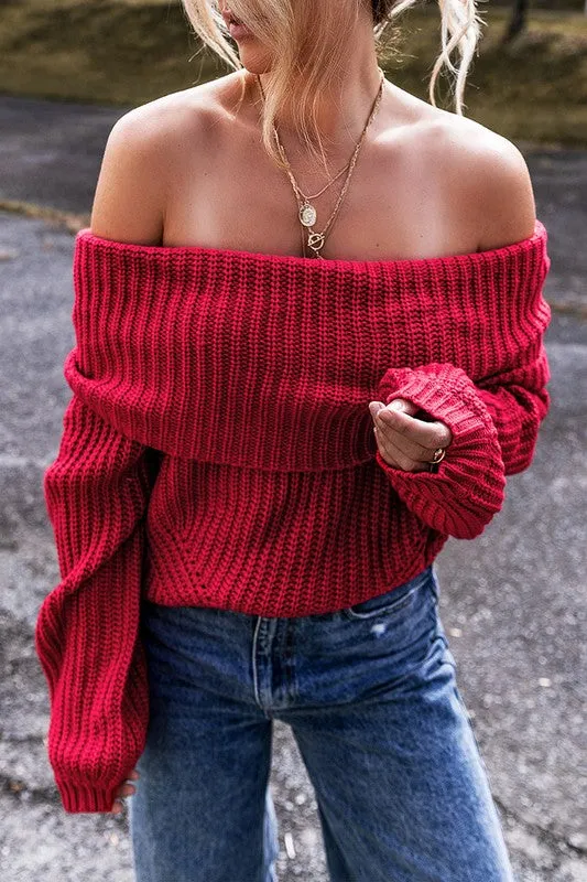 Racing Red Off-the-shoulder Knit Sweater sold by Charming Charlie product image thumbnail 2