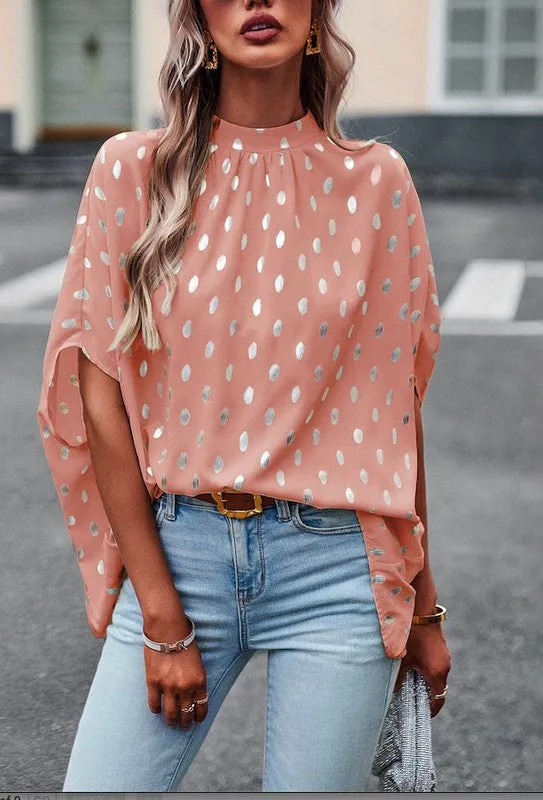 Mock neck polka dot blouse sold by Charming Charlie product image thumbnail 3