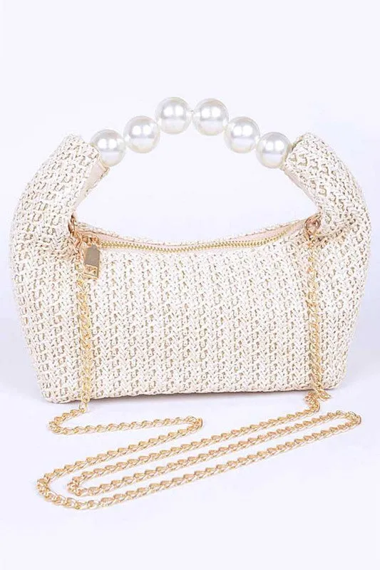 Pearl Handle Faux Straw Fashion Clutch sold by Charming Charlie product image thumbnail 2