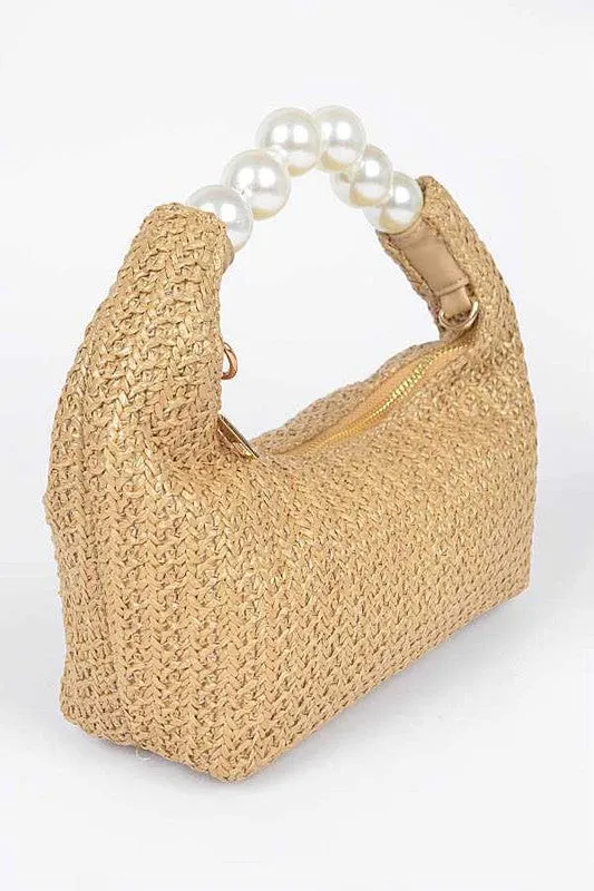 Pearl Handle Faux Straw Fashion Clutch sold by Charming Charlie product image thumbnail 3