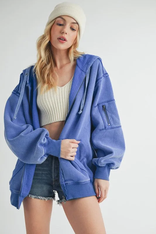 Aemi + Co Exposed Seam Zip Up Drawstring Hooded Jacket sold by Charming Charlie