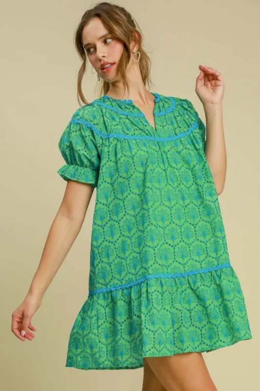 Umgee Full Size Eyelet Mini Dress With Ric Rac Trim Plus Size sold by Charming Charlie