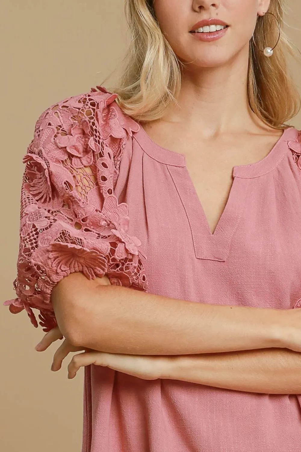 Umgee Full Size French Terry Boxy Cut Top with 3D Floral Sleeve Plus Size sold by Charming Charlie product image thumbnail 2