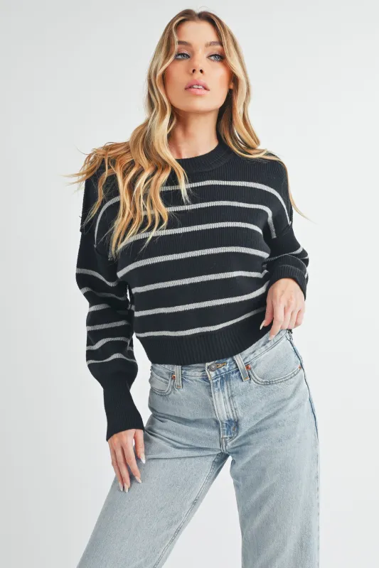Aemi + Co Side Slit Striped Round Neck Knit Top sold by Charming Charlie