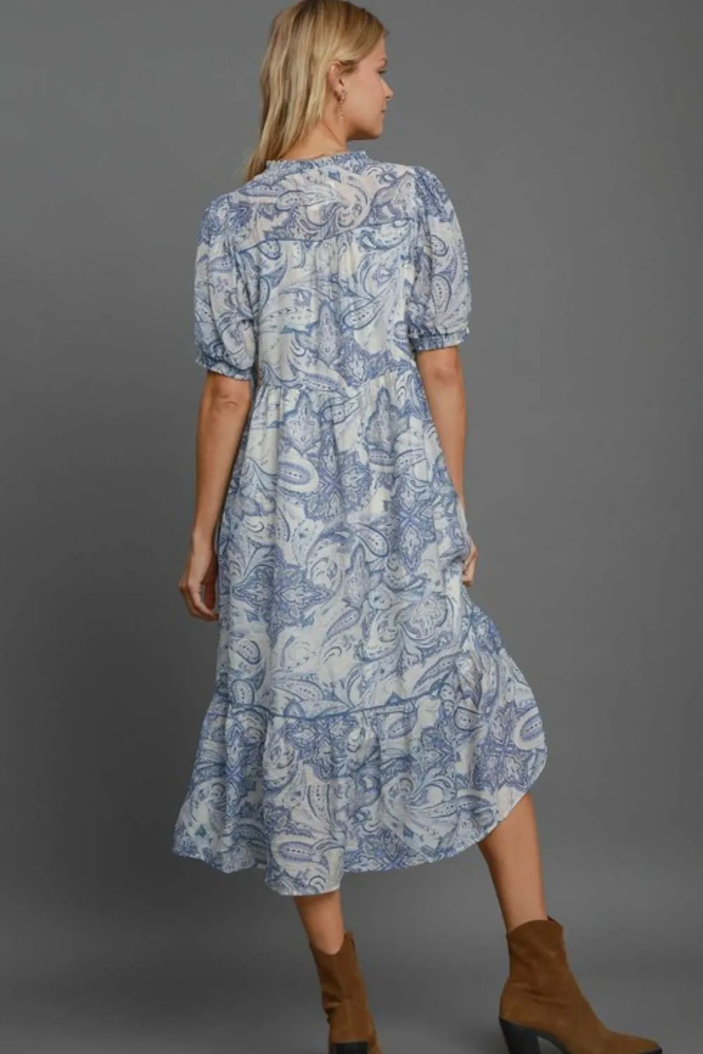 Umgee Full Size Printed Puff Short Sleeve Midi Dress Plus Size sold by Charming Charlie product image thumbnail 3