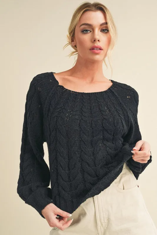 Aemi + Co Cable-Knit Openwork Round Neck Sweater sold by Charming Charlie product image thumbnail 3