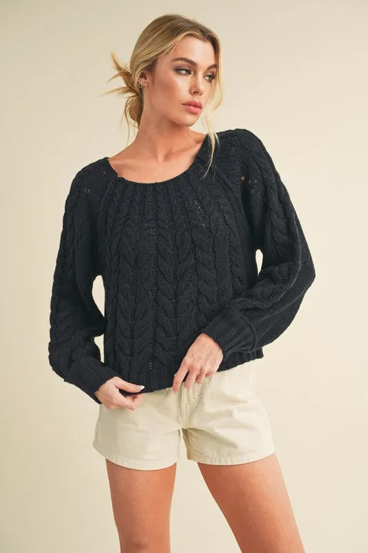 Aemi + Co Cable-Knit Openwork Round Neck Sweater sold by Charming Charlie product image thumbnail 2