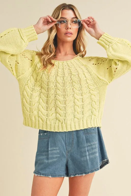 Aemi + Co Cable-Knit Openwork Round Neck Sweater sold by Charming Charlie