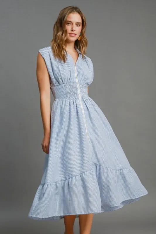 Umgee Full Size Striped Midi Dress with Smocked Waist Plus Size sold by Charming Charlie