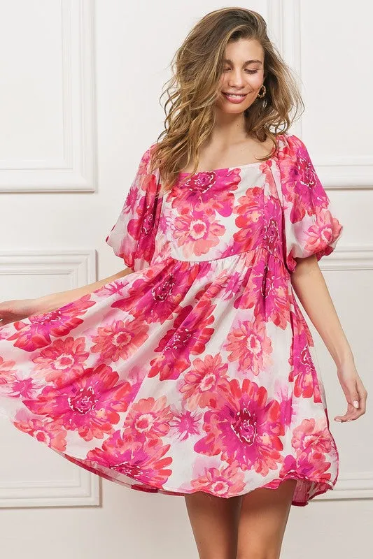 BiBi Floral Square Neck Puff Sleeve Mini Dress sold by Charming Charlie