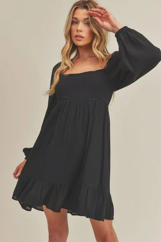 Aemi + Co Ruffled Hem Square Neck Balloon Sleeve Mini Dress sold by Charming Charlie