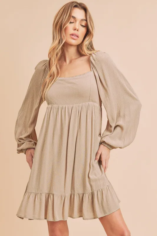 Aemi + Co Ruffled Hem Square Neck Balloon Sleeve Mini Dress sold by Charming Charlie