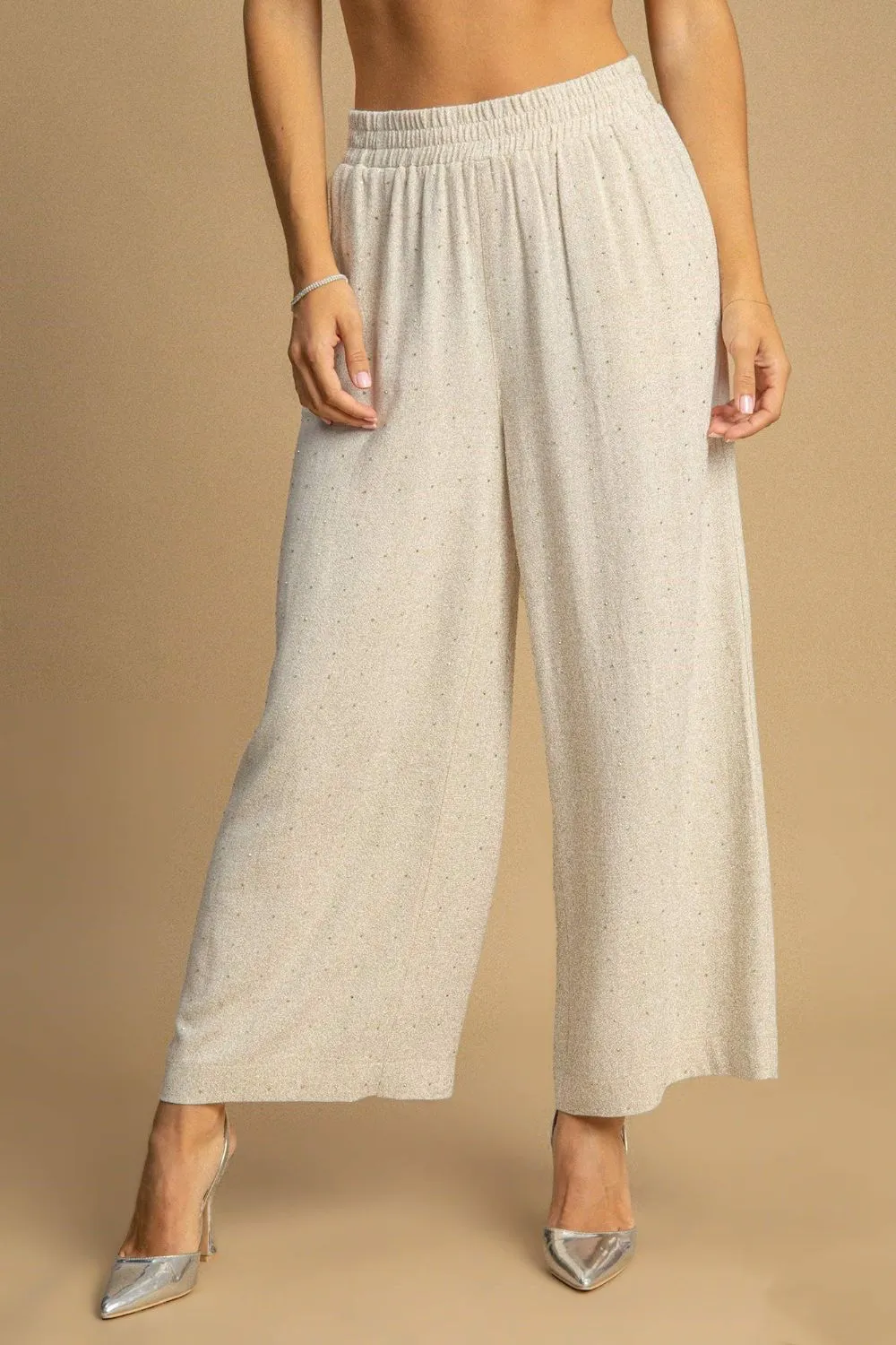 Umgee Full Size High Waisted Embellished Linen Pants Plus Size sold by Charming Charlie