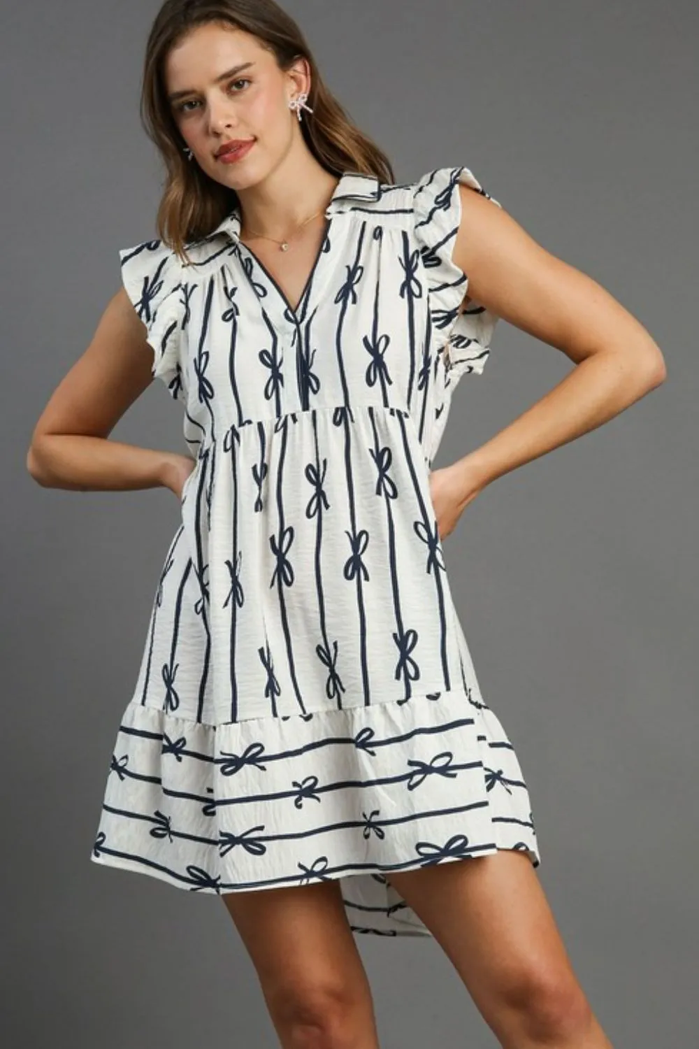 Umgee Full Size Ribbon Collared Mini A-Line Dress Plus Size sold by Charming Charlie