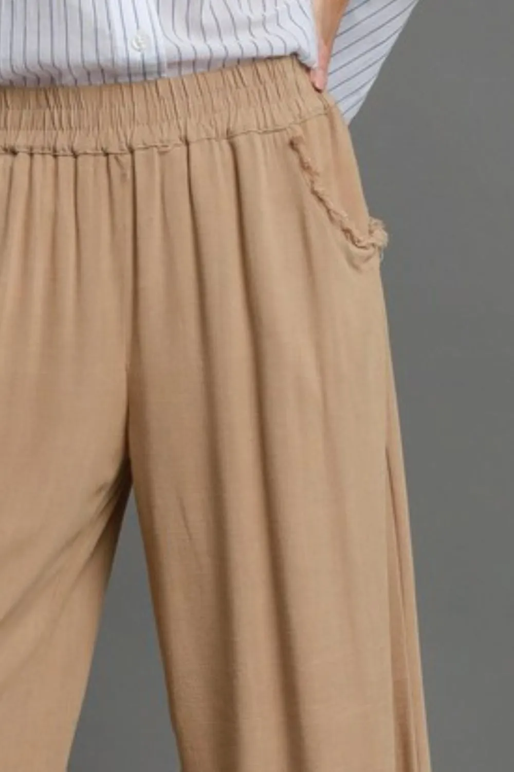 Umgee Full Size Linen Blend Elastic Waistband Wide Leg Pants Plus Size sold by Charming Charlie product image thumbnail 3