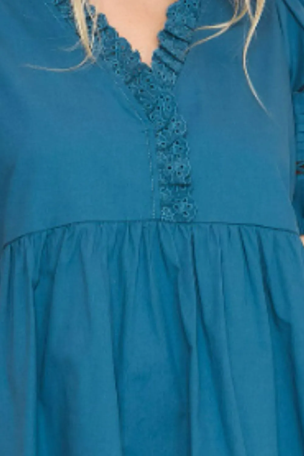 Umgee USA Full Size Lace Detail Puff Sleeve Mini Dress Plus Size sold by Charming Charlie product image thumbnail 3