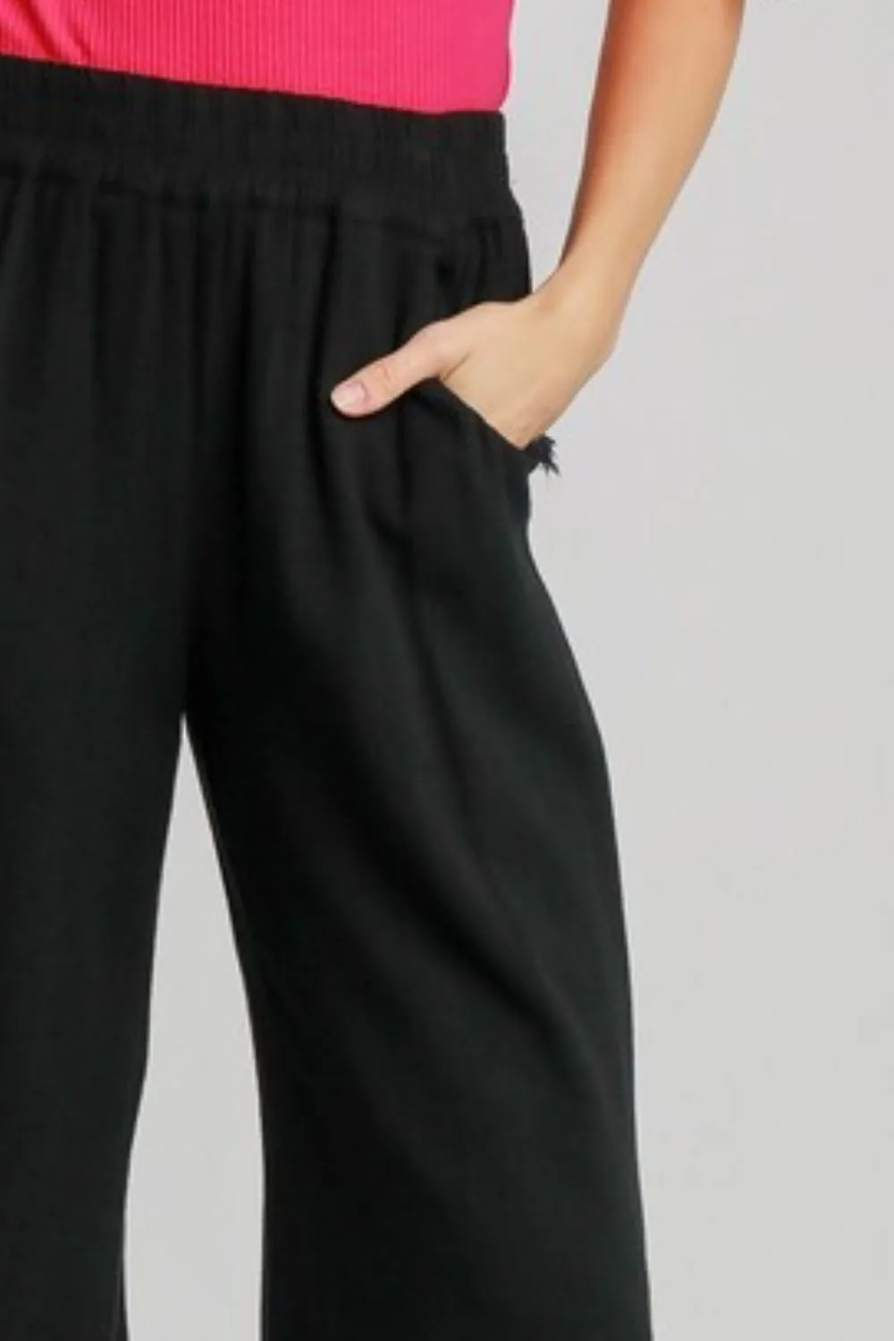 Umgee Full Size Linen Blend Elastic Waistband Wide Leg Pants Plus Size sold by Charming Charlie product image thumbnail 3