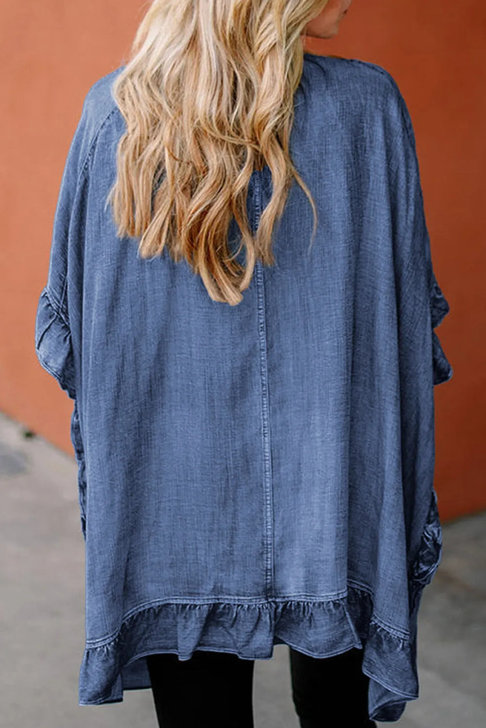 Ruffled Open Front Denim Top sold by Charming Charlie product image thumbnail 3
