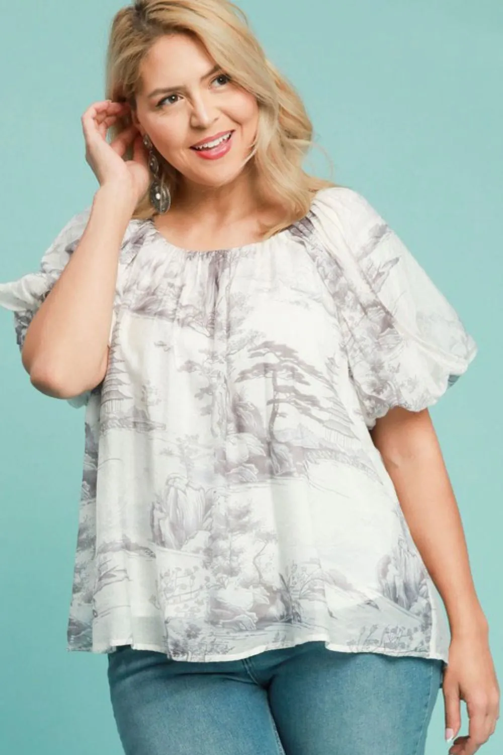 Umgee Full Size Two Tone Toile Print Top Plus Size sold by Charming Charlie product image thumbnail 3