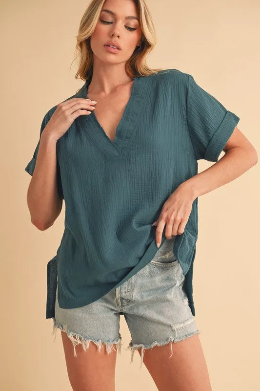 Aemi + Co Side Slit V-Neck Short Sleeve Blouse sold by Charming Charlie product image thumbnail 2