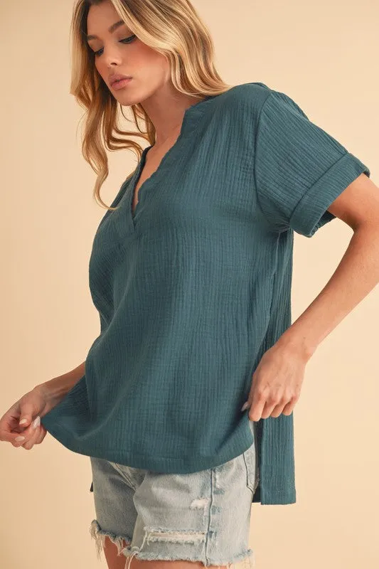 Aemi + Co Side Slit V-Neck Short Sleeve Blouse sold by Charming Charlie product image thumbnail 3