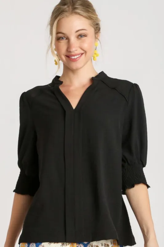 Umgee Full Size Split Neck Boxy Cut Top with Piping Details Plus Size sold by Charming Charlie