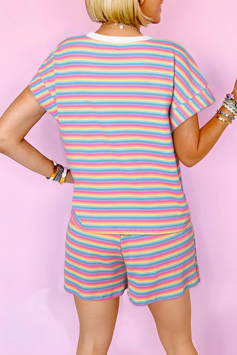Striped Round Neck Top and Shorts Set sold by Charming Charlie product image thumbnail 2