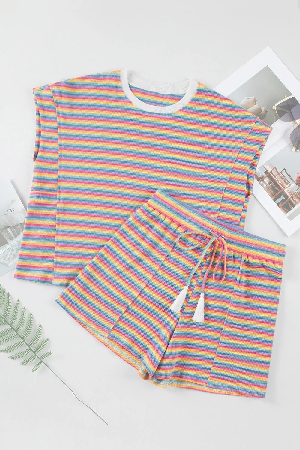 Striped Round Neck Top and Shorts Set sold by Charming Charlie product image thumbnail 3