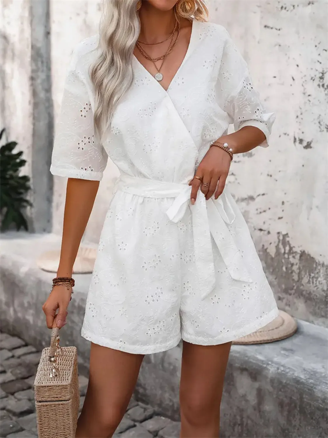 Tied Front Eyelet Romper sold by Charming Charlie product image thumbnail 2