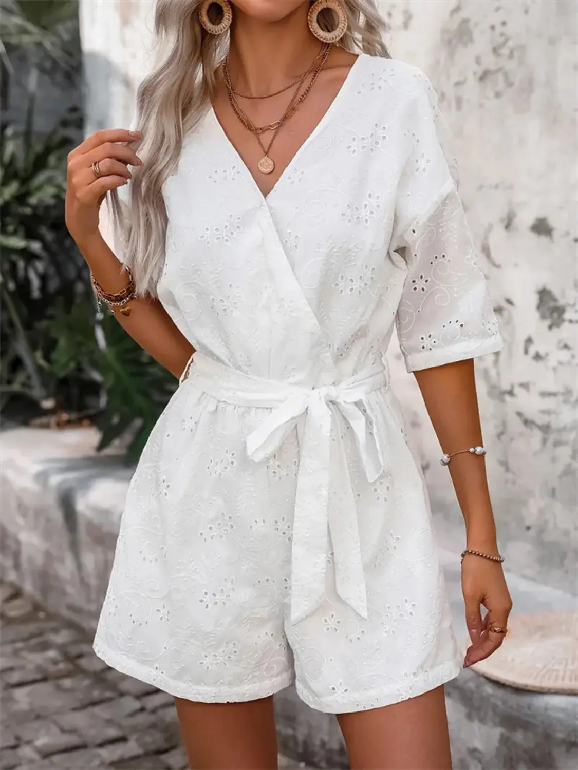 Tied Front Eyelet Romper sold by Charming Charlie product image thumbnail 5