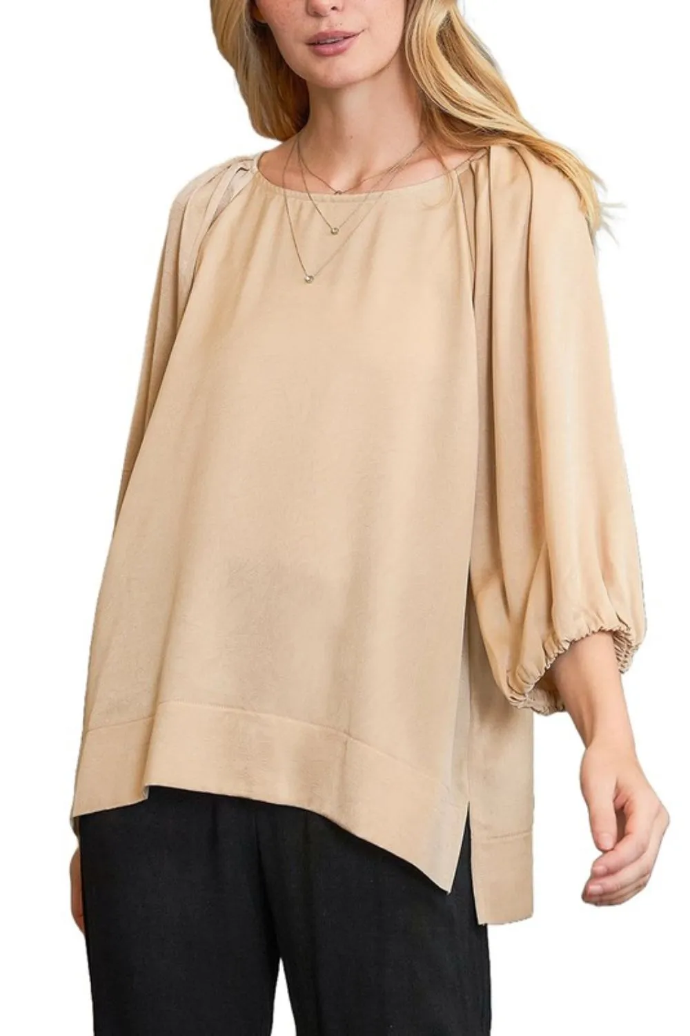 Umgee Full Size Crinkled Satin Top Plus Size sold by Charming Charlie