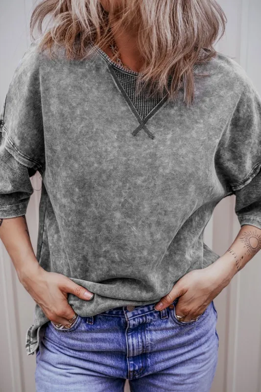 Mineral Wash Drop Shoulder Round Neck T-Shirt sold by Charming Charlie