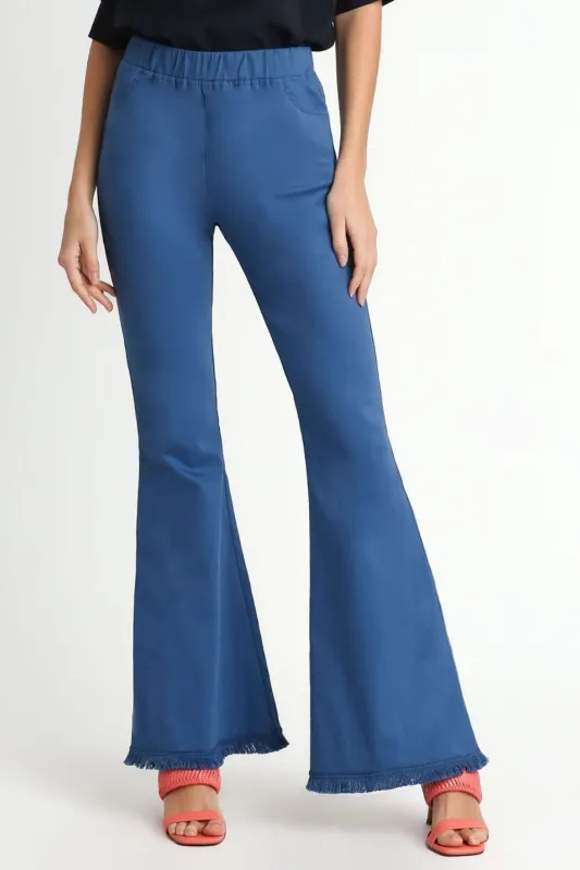 Umgee Full Size Wide Flare Leg Stretch Pants with Frayed Hem Plus Size sold by Charming Charlie