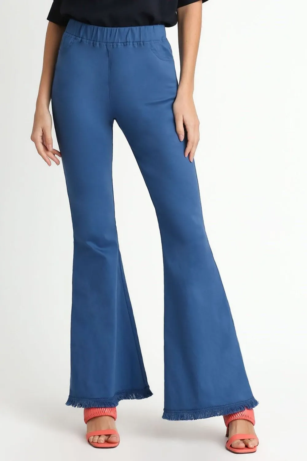 Umgee Full Size Wide Flare Leg Stretch Pants with Frayed Hem Plus Size sold by Charming Charlie