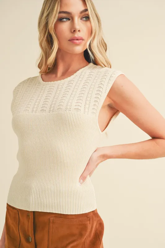 Aemi + Co Openwork Round Neck Cap Sleeve Knit Top sold by Charming Charlie