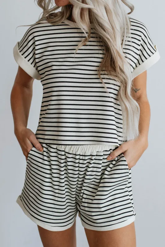 Striped Contrast Top and Shorts Set sold by Charming Charlie