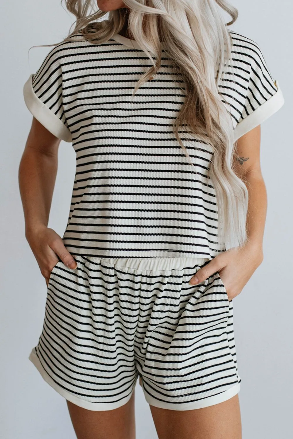 Striped Contrast Top and Shorts Set sold by Charming Charlie