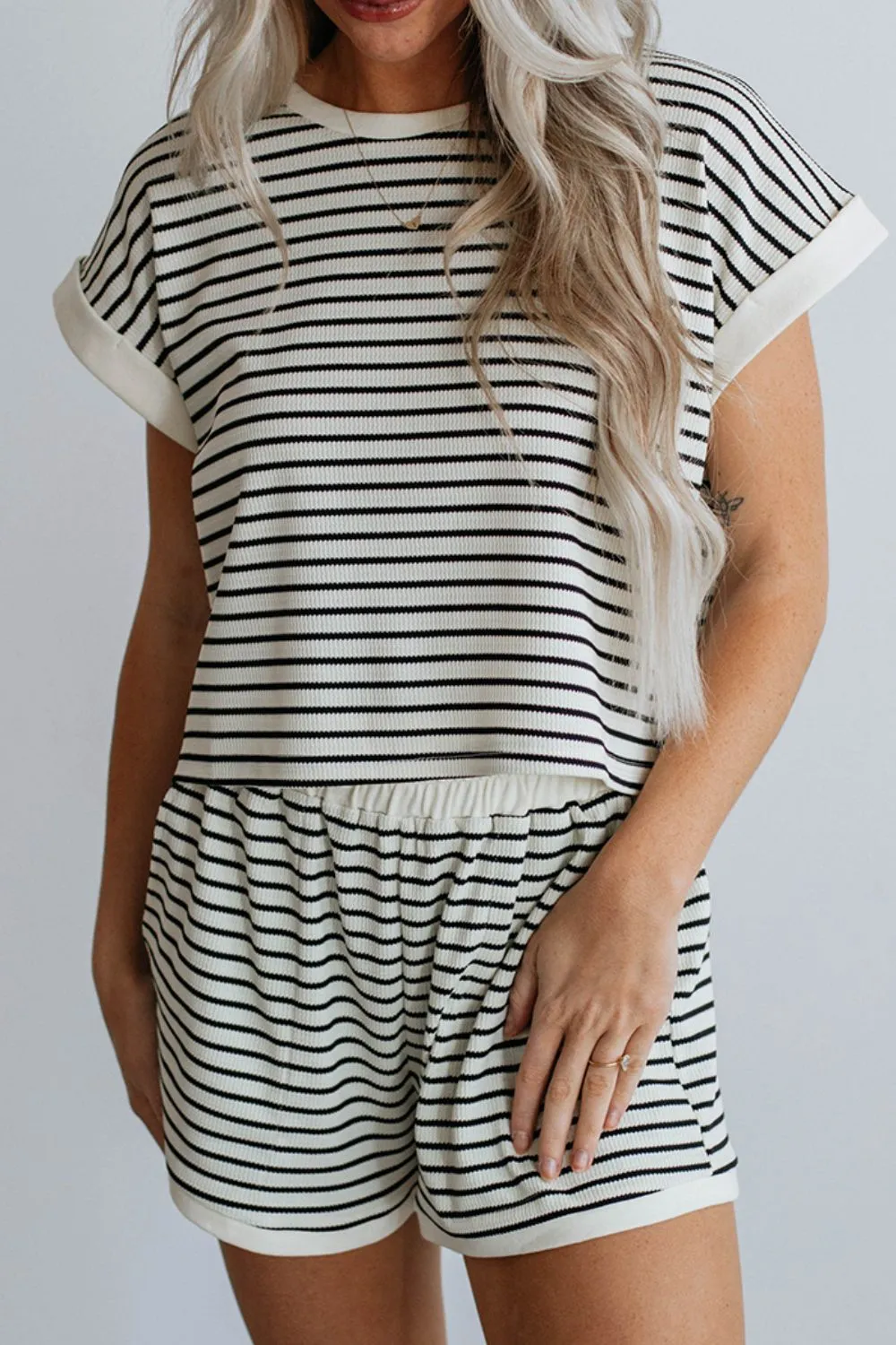 Striped Contrast Top and Shorts Set sold by Charming Charlie product image thumbnail 3