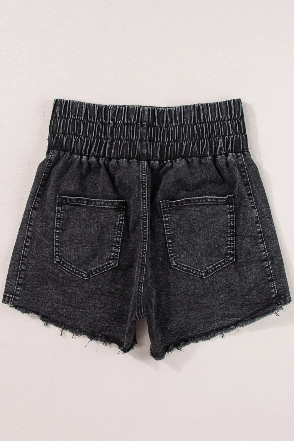 Smocked High Waist Mineral Washed Denim Shorts sold by Charming Charlie product image thumbnail 5