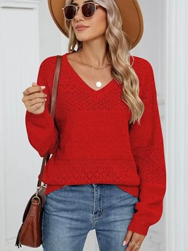 Eyelet V-Neck Long Sleeve Sweater sold by Charming Charlie